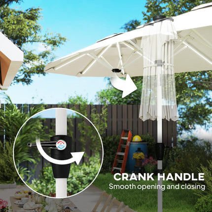 3 m Double-Sided Garden Parasol with LED Solar Lights, Outdoor Extra Large Sun Umbrella with Crank Handle, Cream White