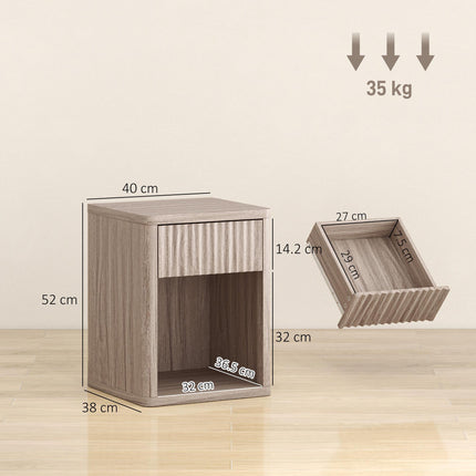 Modern Bedside Table Set of 2, Bedside Cabinet with Drawer and Open Shelf, Side End Table, Nightstand for Bedroom, Oak
