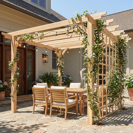 3 x 3 m Wooden Pergola Kit, Garden Pergola Gazebo Arch with Trellis for Climbing
