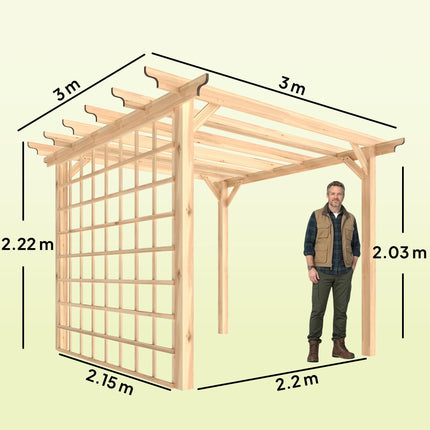 3 x 3 m Wooden Pergola Kit, Garden Pergola Gazebo Arch with Trellis for Climbing