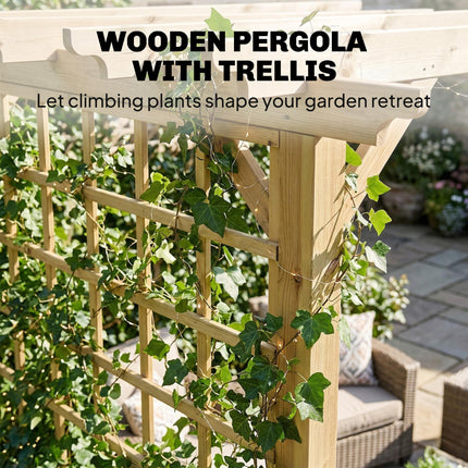 3 x 3 m Wooden Pergola Kit, Garden Pergola Gazebo Arch with Trellis for Climbing