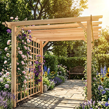 3 x 3 m Wooden Pergola Kit, Garden Pergola Gazebo Arch with Trellis for Climbing
