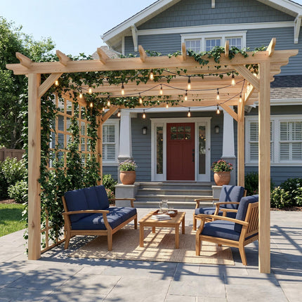 3 x 3 m Wooden Pergola Kit, Garden Pergola Gazebo Arch with Trellis for Climbing