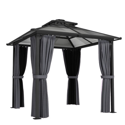 2.5 x 2.5 m Hardtop Gazebo Canopy with Double PC Roof, Drainage Gutters, Garden
