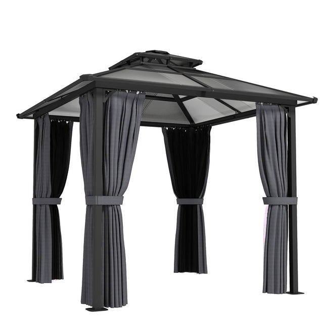 2.5 x 2.5 m Hardtop Gazebo Canopy with Double PC Roof, Drainage Gutters, Garden