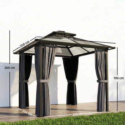 2.5 x 2.5 m Hardtop Gazebo Canopy with Double PC Roof, Drainage Gutters, Garden