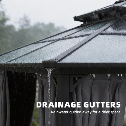 2.5 x 2.5 m Hardtop Gazebo Canopy with Double PC Roof, Drainage Gutters, Garden
