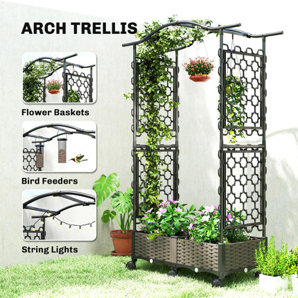 Raised Garden Bed with Arch Trellis, Raised Bed for Garden on Wheels with Side Trellis, Self Watering Planter Box