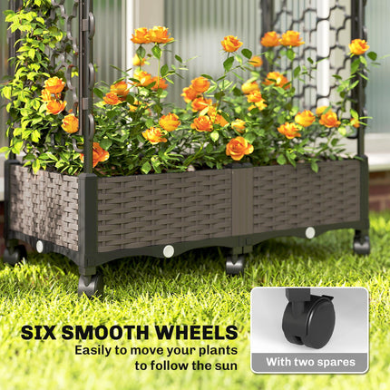 Raised Garden Bed with Arch Trellis, Raised Bed for Garden on Wheels with Side Trellis, Self Watering Planter Box