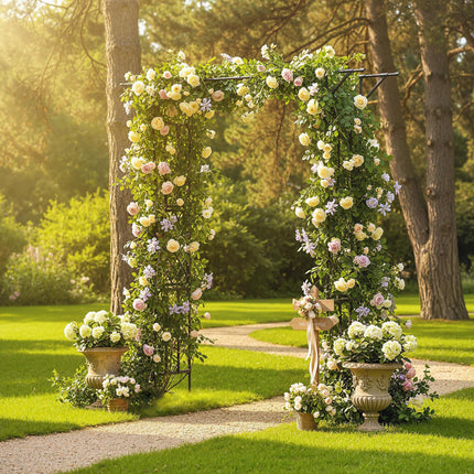 Garden Arch, PE-Coated Steel Arbour Trellis for Climbing Plants, Rose Arch, 180 x 40 x 215 cm, Black