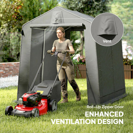 7.5 x 6.2 ft Outdoor Garden Storage Shed, Waterproof Bike Tent with Roll-Up Zipper Door and Vent, Dark Grey