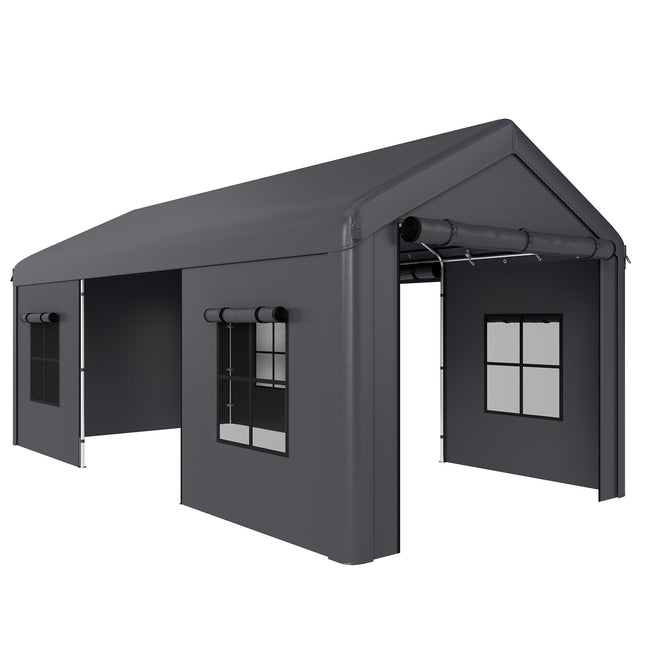 3 x 6 m Heavy Duty Carport, Portable Garage Car Canopy Tent with Galvanised Fram