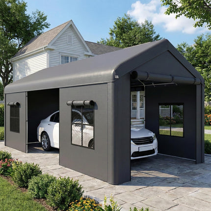 3 x 6 m Heavy Duty Carport, Portable Garage Car Canopy Tent with Galvanised Fram