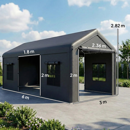 3 x 6 m Heavy Duty Carport, Portable Garage Car Canopy Tent with Galvanised Fram