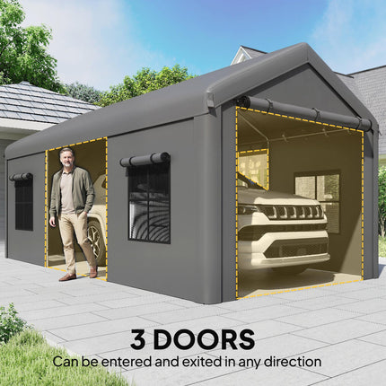 3 x 6 m Heavy Duty Carport, Portable Garage Car Canopy Tent with Galvanised Fram