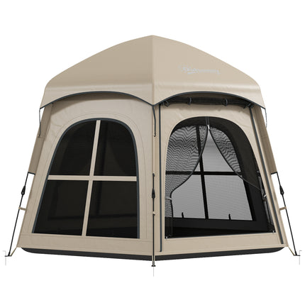 Pop Up Tent 3000mm Waterproof Instant Camping Tent 3-4 Person with 2 Doors 4 Windows Khaki