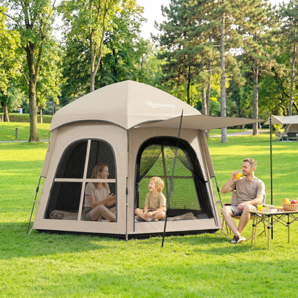 Pop Up Tent 3000mm Waterproof Instant Camping Tent 3-4 Person with 2 Doors 4 Windows Khaki
