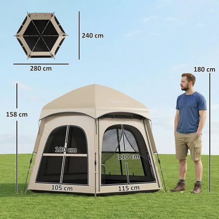 Pop Up Tent 3000mm Waterproof Instant Camping Tent 3-4 Person with 2 Doors 4 Windows Khaki