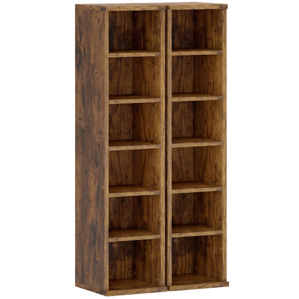 Set of 2 CD Media Display Shelf Unit Tower Rack with Adjustable Shelves, Rustic Brown