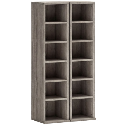 HOMCOM Set of 2 CD Media Display Shelf Unit Tower Rack with Adjustable Shelves, Distressed Grey