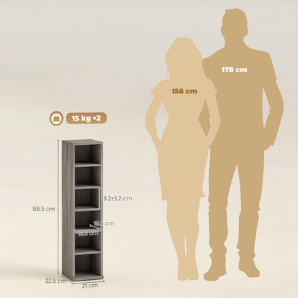 HOMCOM Set of 2 CD Media Display Shelf Unit Tower Rack with Adjustable Shelves, Distressed Grey