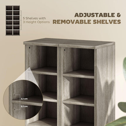 HOMCOM Set of 2 CD Media Display Shelf Unit Tower Rack with Adjustable Shelves, Distressed Grey