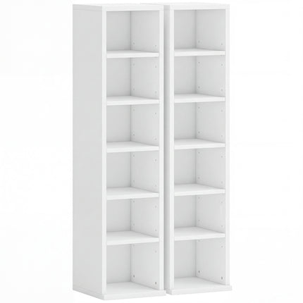 Set of 2 CD Media Display Shelf Unit Tower Rack with Adjustable Shelves, White