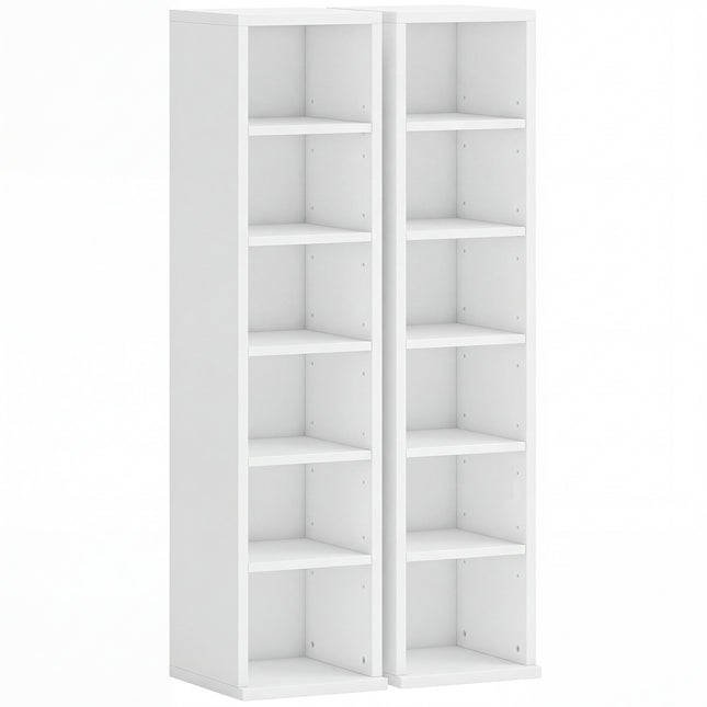 Set of 2 CD Media Display Shelf Unit Tower Rack with Adjustable Shelves, White