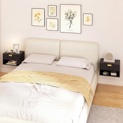 Set of 2 Wall Mounted Nightstands, Floating Bedside Tables with Fluted Drawer and Open Shelf for Small Bedroom, Black