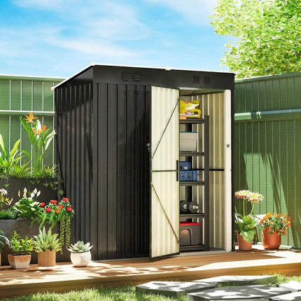 5 x 3 ft Lean-to Garden Shed, Outdoor Storage Shed with Lockable Door and Vents,
