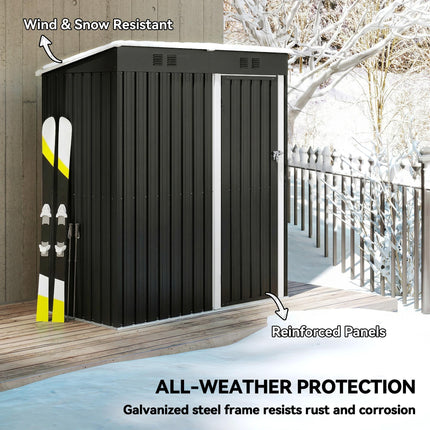 5 x 3 ft Lean-to Garden Shed, Outdoor Storage Shed with Lockable Door and Vents,