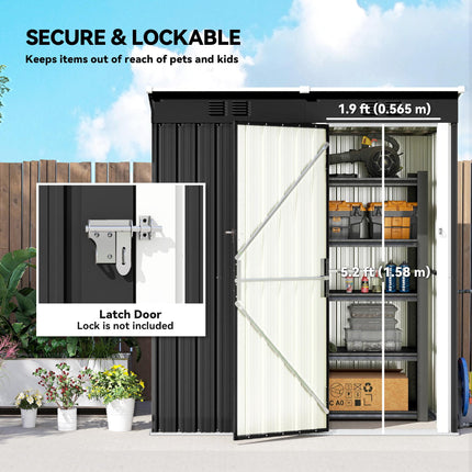 5 x 3 ft Lean-to Garden Shed, Outdoor Storage Shed with Lockable Door and Vents,