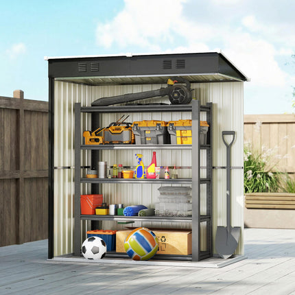 5 x 3 ft Lean-to Garden Shed, Outdoor Storage Shed with Lockable Door and Vents,