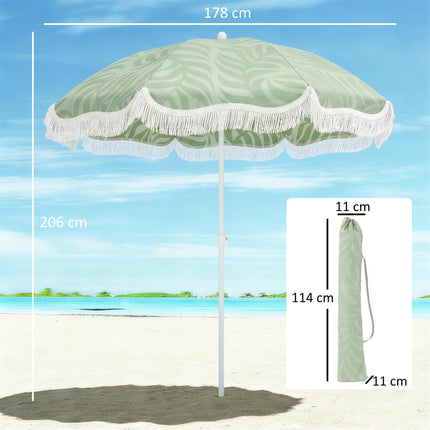 1.8 m Beach Umbrella Parasol with Sand Anchor, Portable Tilting Garden Parasol with Adjustable Height, Green
