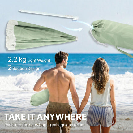 1.8 m Beach Umbrella Parasol with Sand Anchor, Portable Tilting Garden Parasol with Adjustable Height, Green