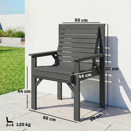 Wooden Garden Dining Chair, Outdoor Chair Garden Armchair with Curved Seat and Wide Armrests, Grey Embossed Finish