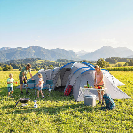 6-9 Man Large Tunnel Tent with 3 Bedrooms, Living Area and Porch, Light Grey