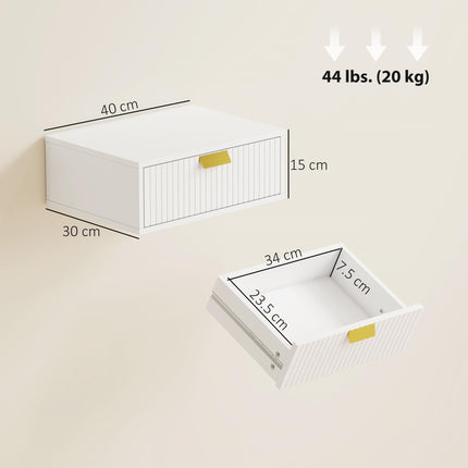 Modern Floating Nightstands Set of 2, Wall Mounted Bedside Tables with Wave Drawer White