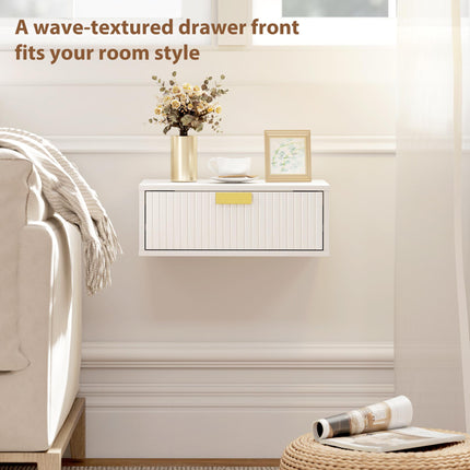 Modern Floating Nightstands Set of 2, Wall Mounted Bedside Tables with Wave Drawer White