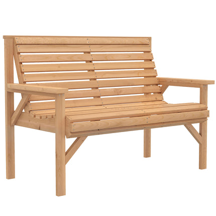 2 Seater Wooden Garden Bench, Slatted Patio Bench with Armrest and Backrest, Out
