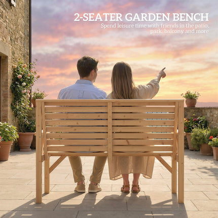 2 Seater Wooden Garden Bench, Slatted Patio Bench with Armrest and Backrest, Out
