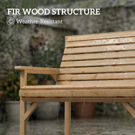 2 Seater Wooden Garden Bench, Slatted Patio Bench with Armrest and Backrest, Out