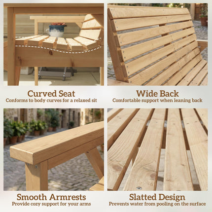 2 Seater Wooden Garden Bench, Slatted Patio Bench with Armrest and Backrest, Out