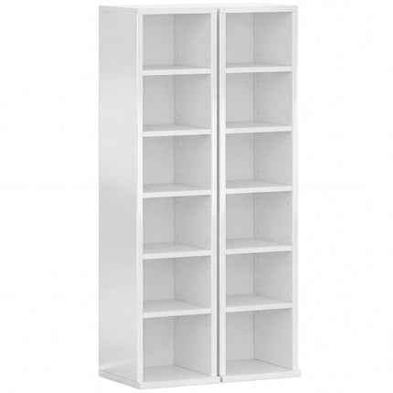 Set of 2 CD Media Display Shelf Unit Tower Rack with Adjustable Shelves, High Gloss White