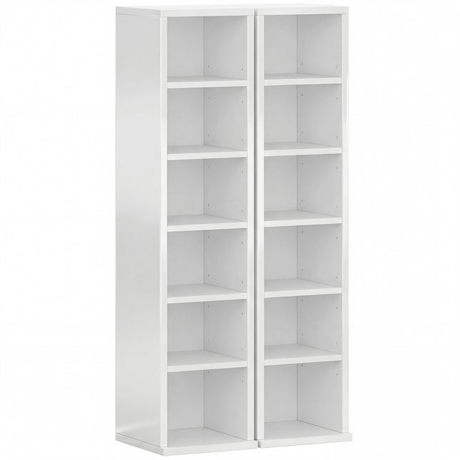 Set of 2 CD Media Display Shelf Unit Tower Rack with Adjustable Shelves, High Gloss White