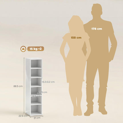 Set of 2 CD Media Display Shelf Unit Tower Rack with Adjustable Shelves, High Gloss White