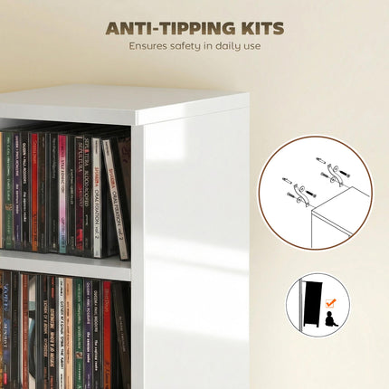 Set of 2 CD Media Display Shelf Unit Tower Rack with Adjustable Shelves, High Gloss White