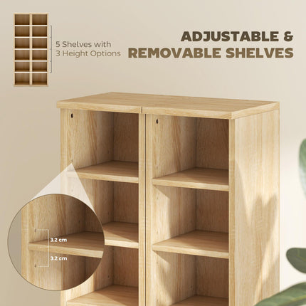 Set of 2 CD Media Display Shelf Unit Tower Rack with Adjustable Shelves, Oak