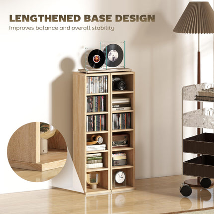 Set of 2 CD Media Display Shelf Unit Tower Rack with Adjustable Shelves, Oak