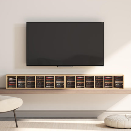 Set of 2 CD Media Display Shelf Unit Tower Rack with Adjustable Shelves, Oak